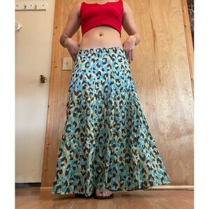 Ruby Rd. Teal and Brown Animal Print Maxi Skirt